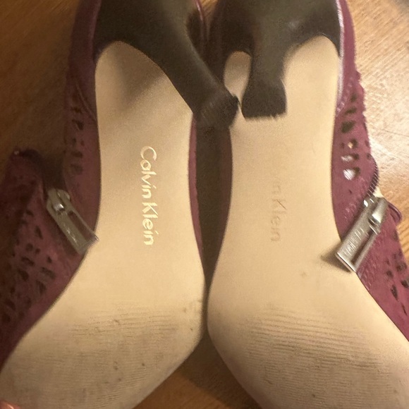 Calvin Klein Purple Mix Peep Toe Cuban Heel Zip Up Heels Size 6.5 - Picture 14 of 16